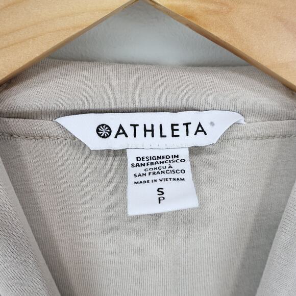NWT Athleta Seasoft Bubble Hem Stretch Relaxed Fit Hoodie In Abalone Tan Small - Picture 8 of 10